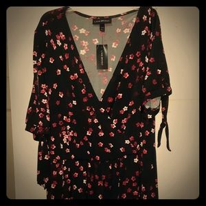 Red, black and white cold shoulder dress
